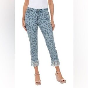 A.Z.I. Leopard Print Fringe Ankle Jeans, size 8